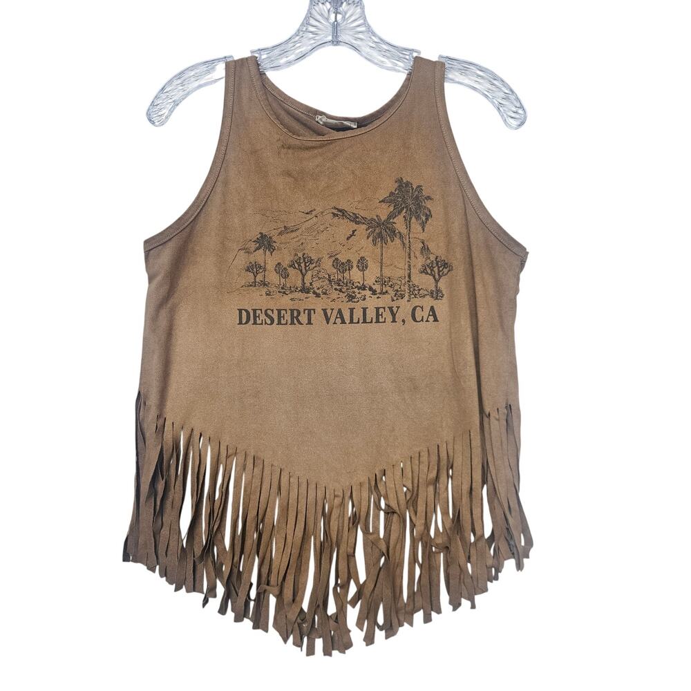 Moonchild Desert Valley, CA Fringe Suede Look Tank Stagecoach Festival Western